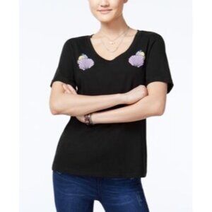 Disney Ariel Love Tribe Shell Embroidered Black T-Shirt Short Sleeve WomenS Sz M